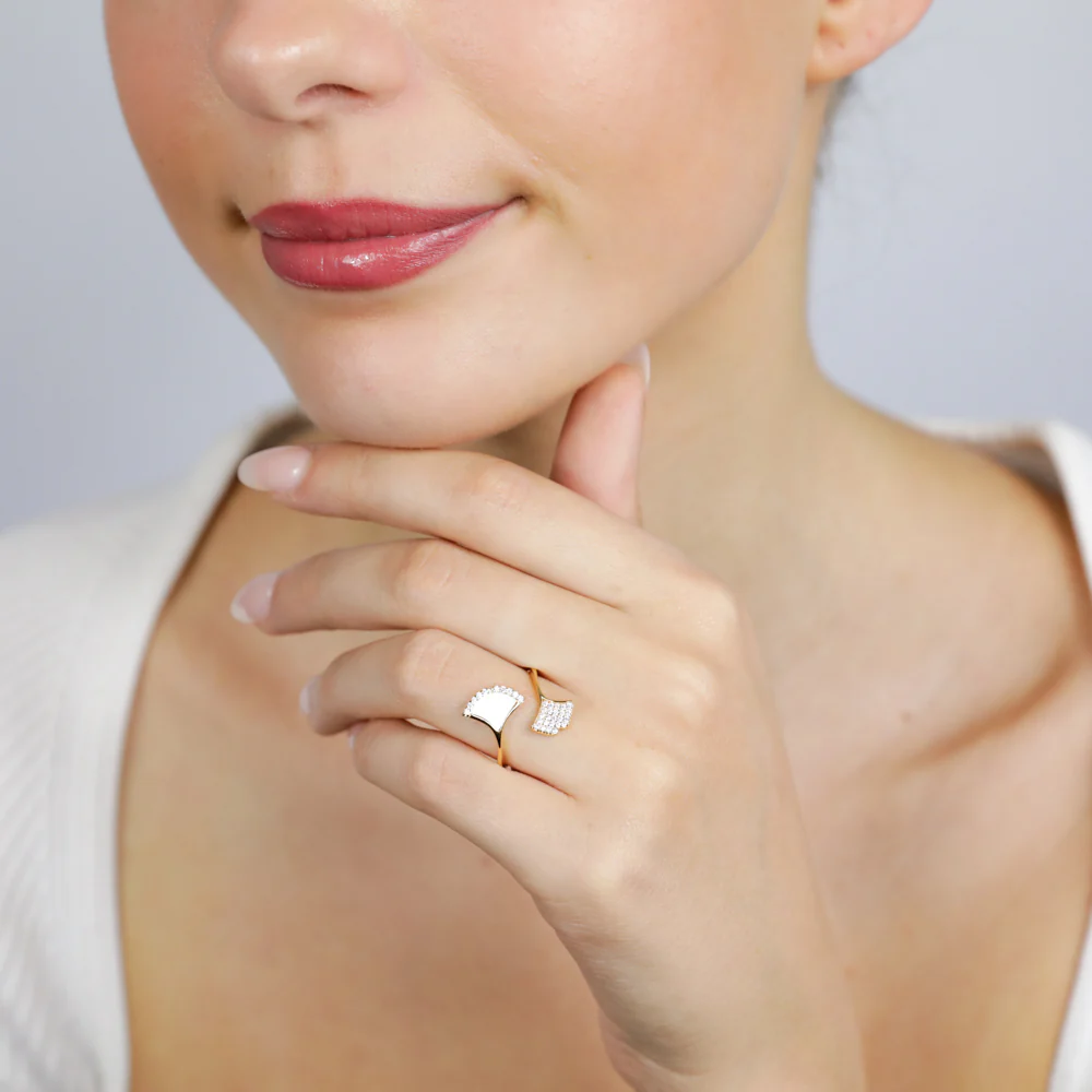 Sterling Silver Gold Plated Cubic Zirconia White Shell Pearl Dolphin Tail Ring - Image 3