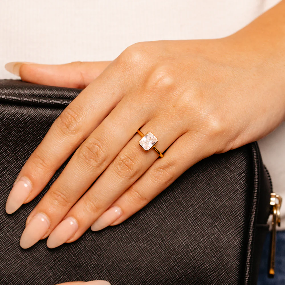 Sterling Silver Gold Plated CZ Cushion Cut Ring - Image 3