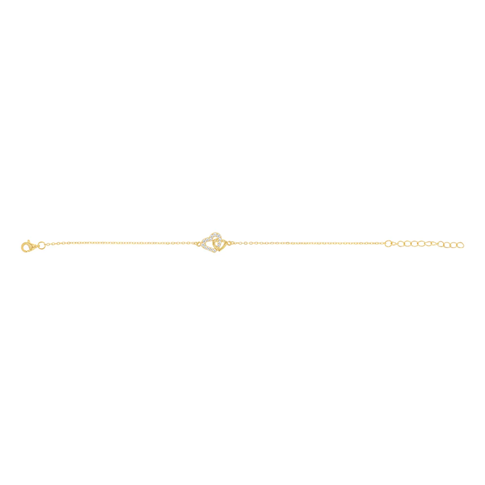 Sterling Silver Gold Plated CZ Double Heart Bracelet - Image 2