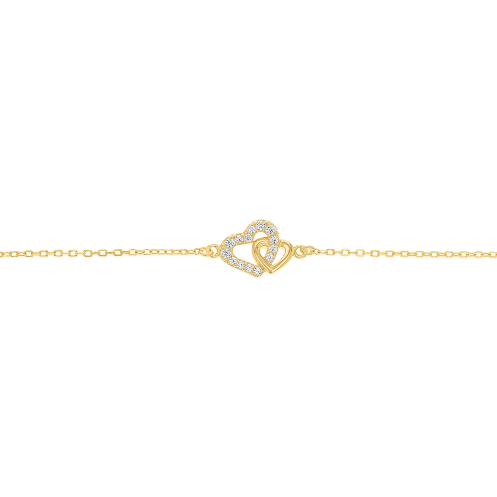 Sterling Silver Gold Plated CZ Double Heart Bracelet - Image 3