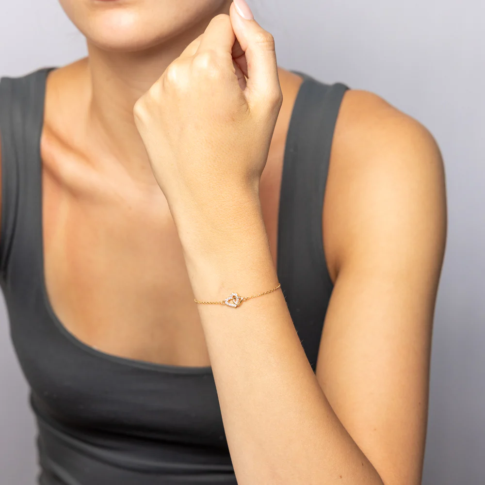 Sterling Silver Gold Plated CZ Double Heart Bracelet - Image 4