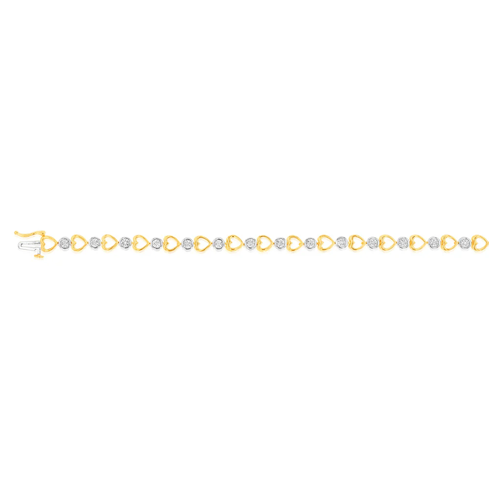 Sterling Silver Gold Plated Diamond Bracelet with Heart Design - Image 2