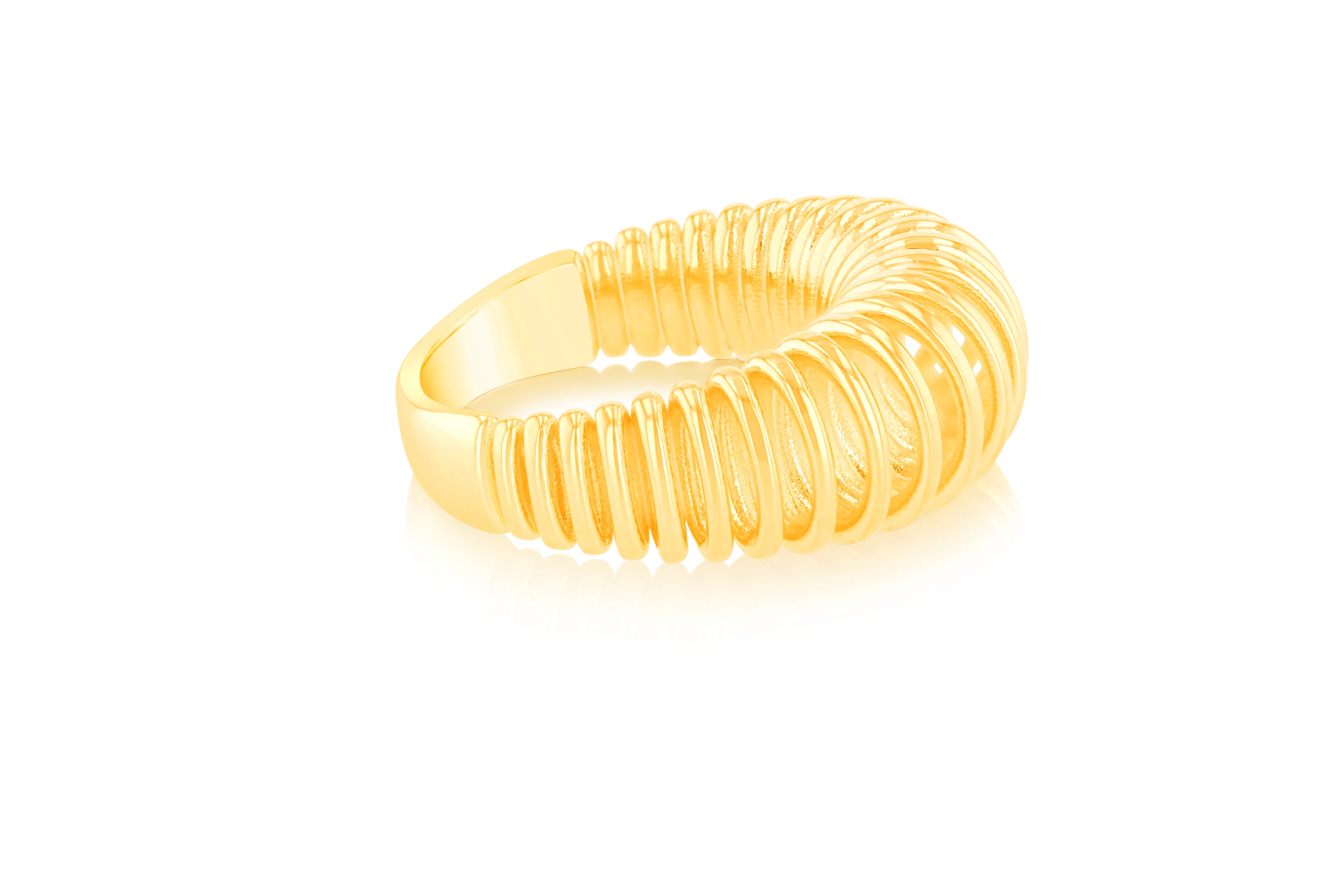 Sterling Silver Gold Plated Domed Ridged Chunky Ring - Image 2