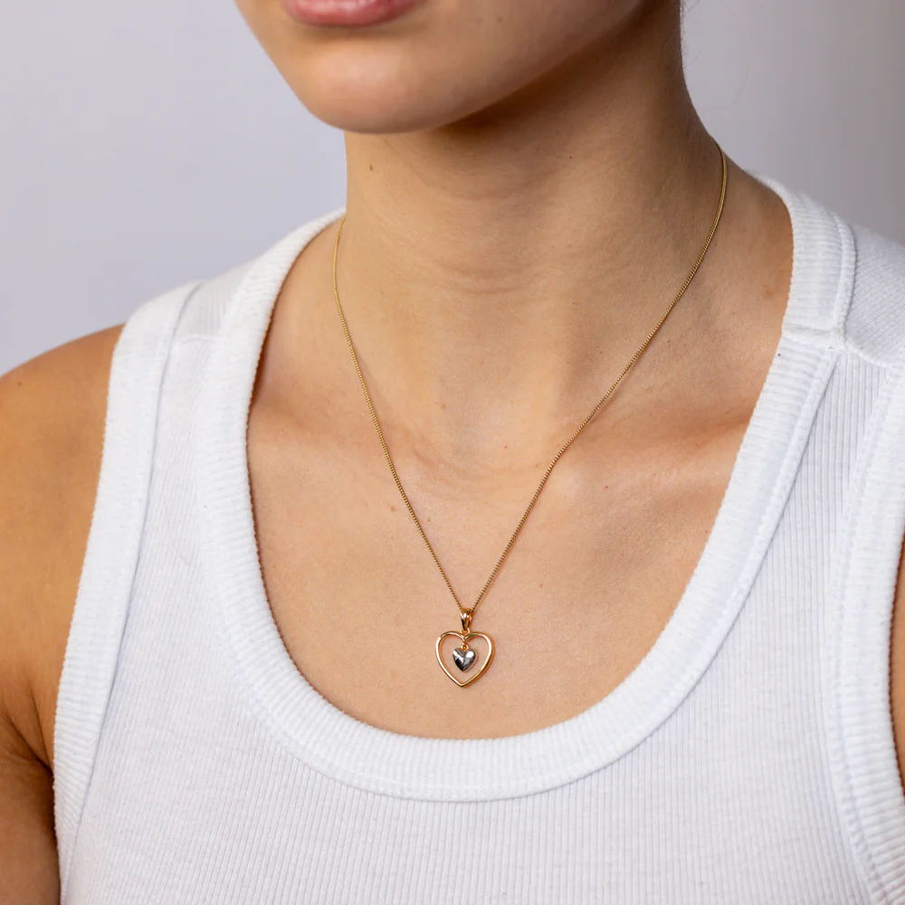 Sterling Silver Gold Plated Double Heart Pendant with Silver Inner Heart - Image 2