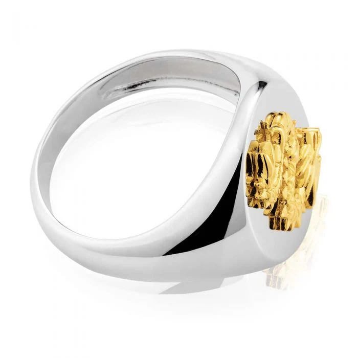 Sterling Silver Gold Plated Dragon Gents Signet Ring - Image 2
