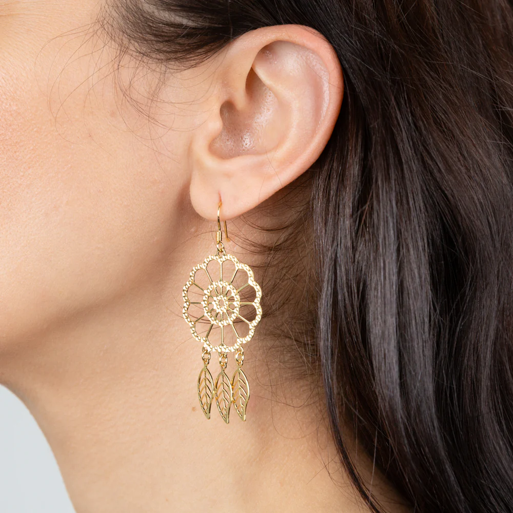 Sterling Silver Gold Plated Dream Catcher Drop Earrings - Image 2