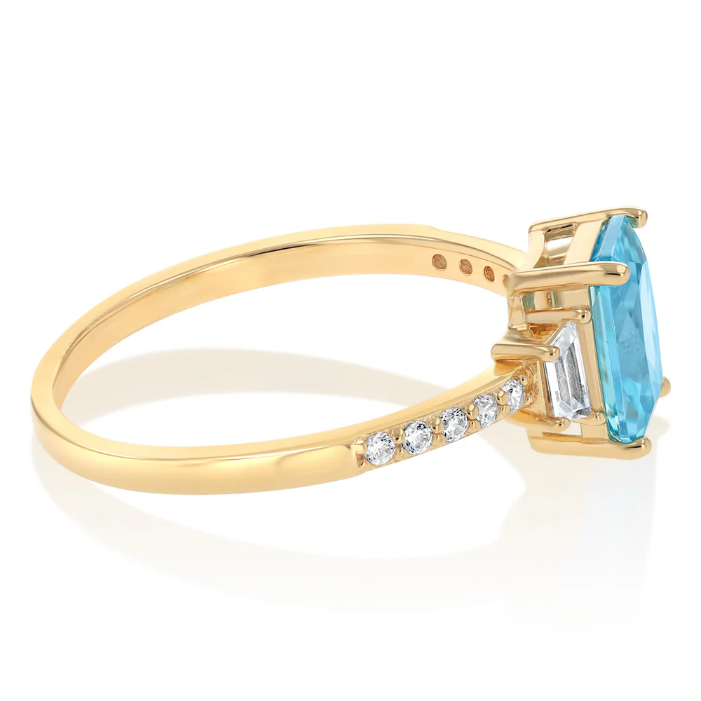 Sterling Silver Gold Plated Elongated Blue CZ Ring - Image 2
