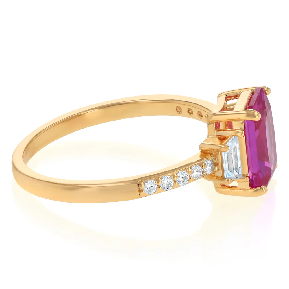 Sterling Silver Gold Plated Elongated Red and White CZ Ring - Image 2