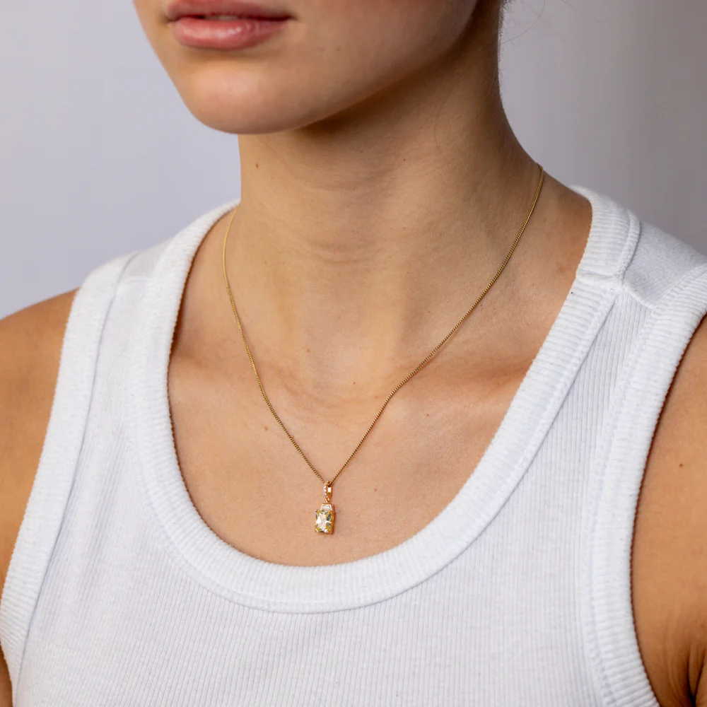 Sterling Silver Gold Plated Elongated Yellow and White CZ Pendant - Image 2