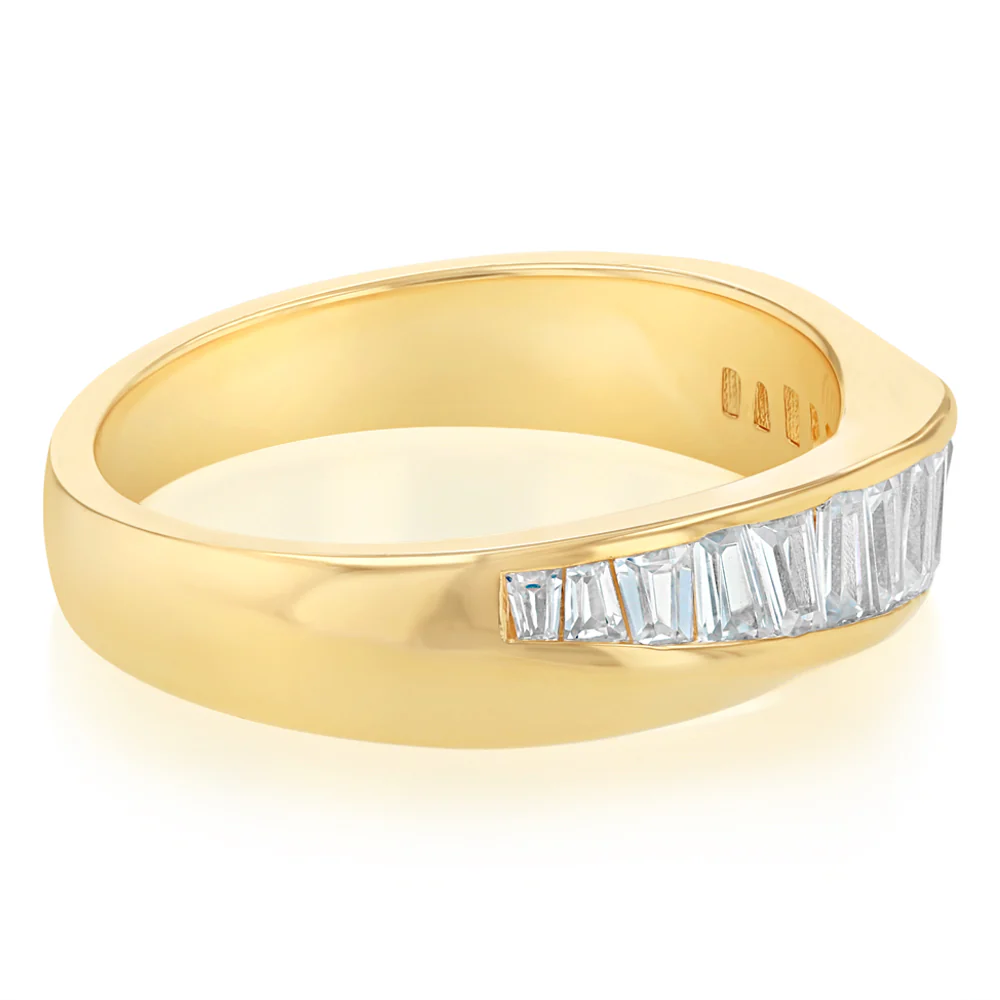 Sterling Silver Gold Plated Fancy Baguette Cubic Zirconia Ring - Image 2