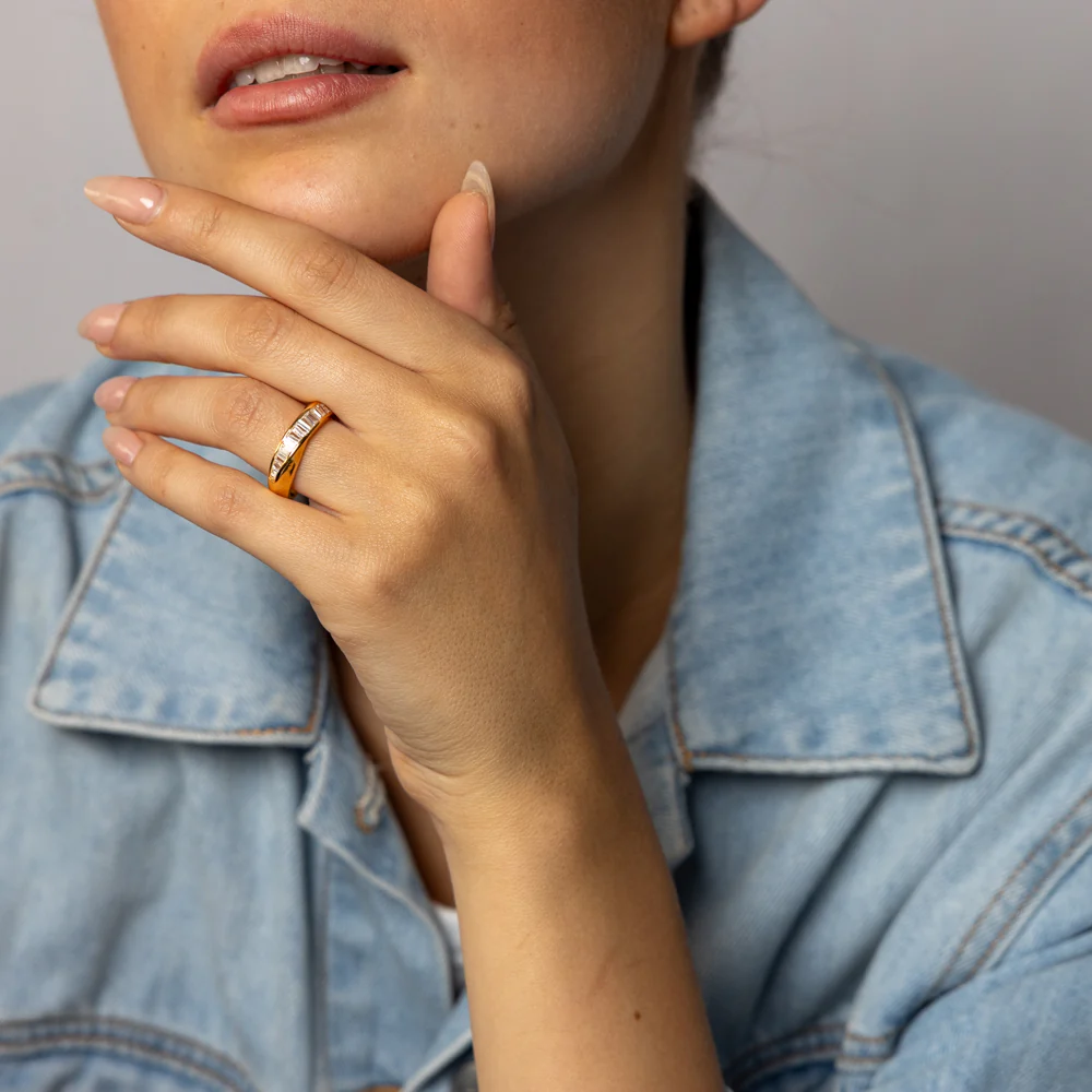 Sterling Silver Gold Plated Fancy Baguette Cubic Zirconia Ring - Image 3