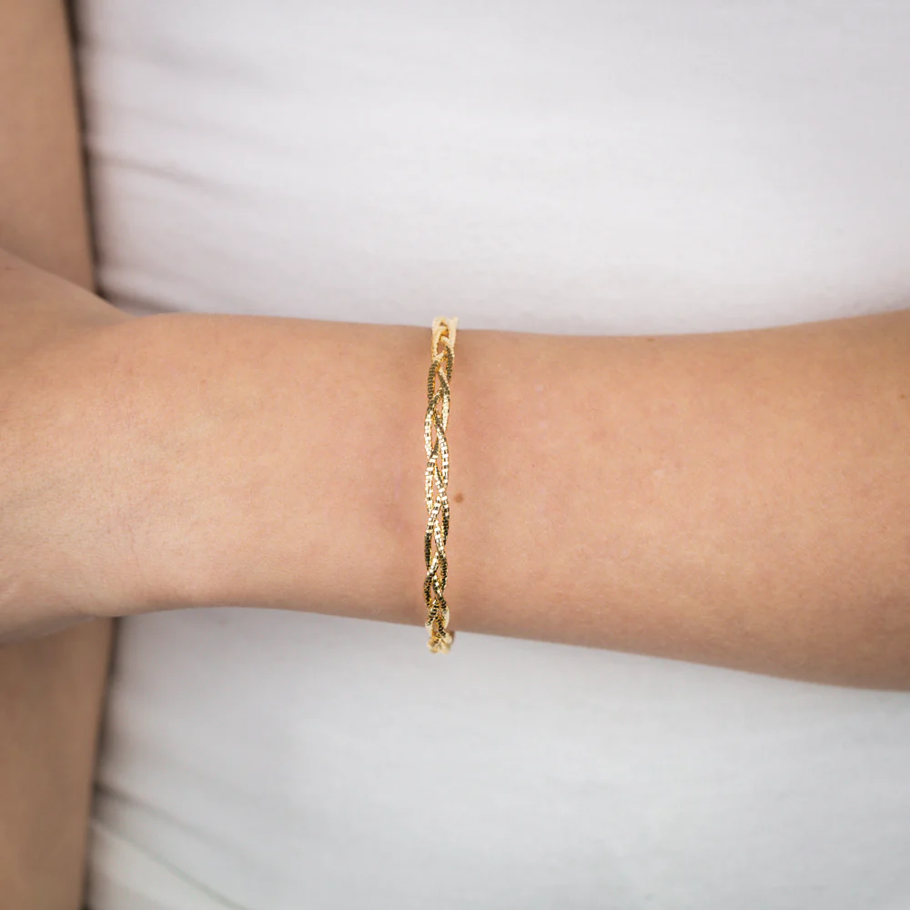Sterling Silver Gold Plated Fancy Braided 19cm Bracelet - Image 3
