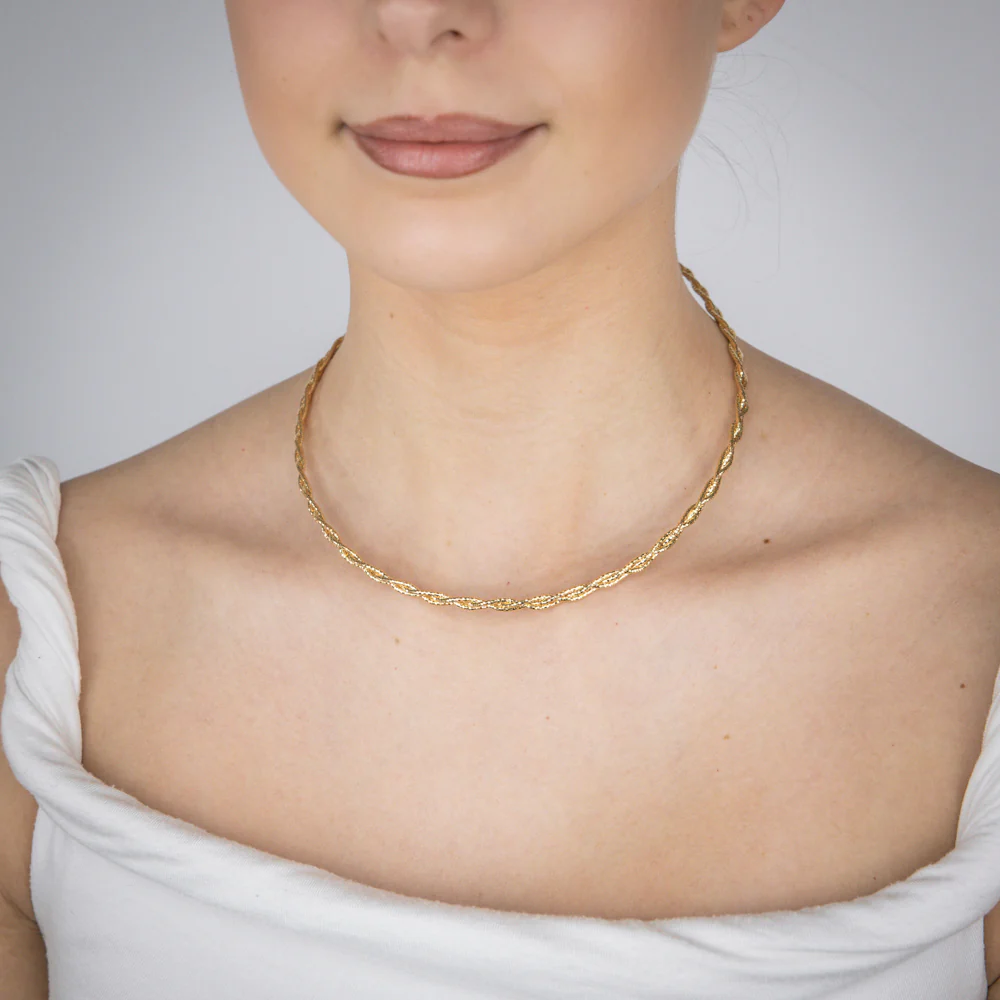 Sterling Silver Gold Plated Fancy Braided 42+3cm Chain - Image 3