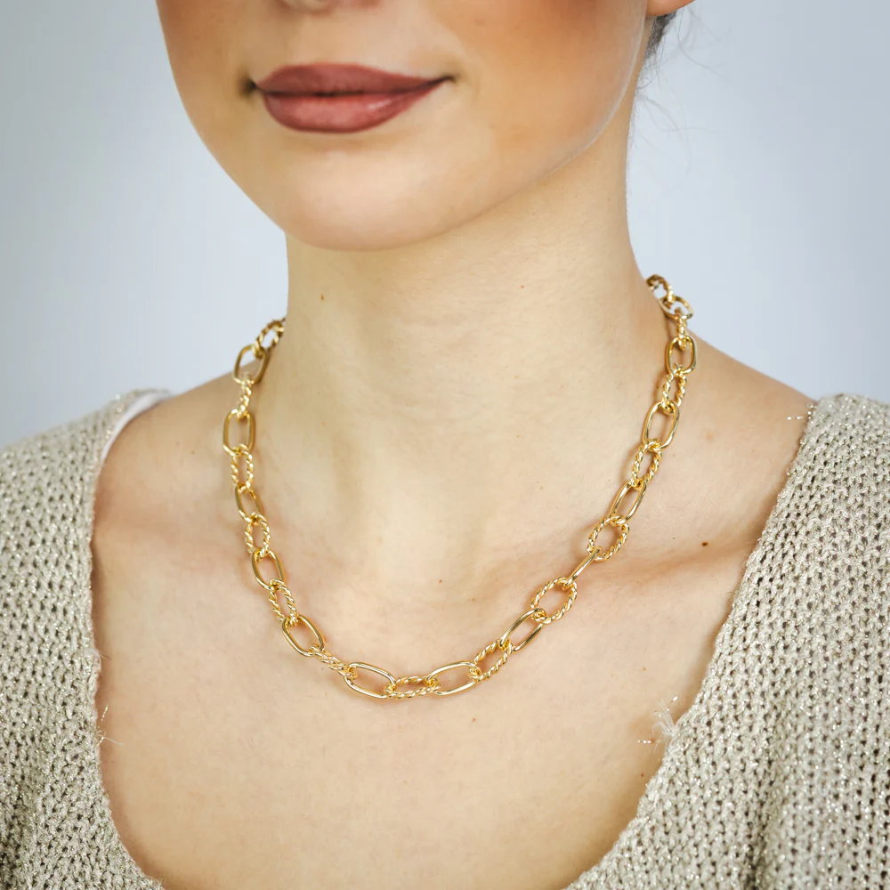 Sterling Silver Gold Plated Fancy Chunky Paperclip 45cm Chain - Image 3