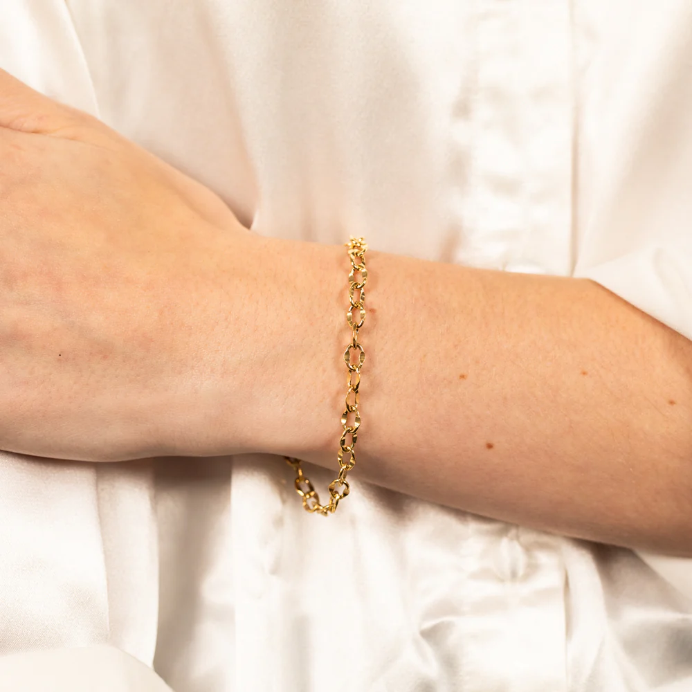 Sterling Silver Gold Plated Fancy Diamond Cut 19cm Bracelet - Image 3