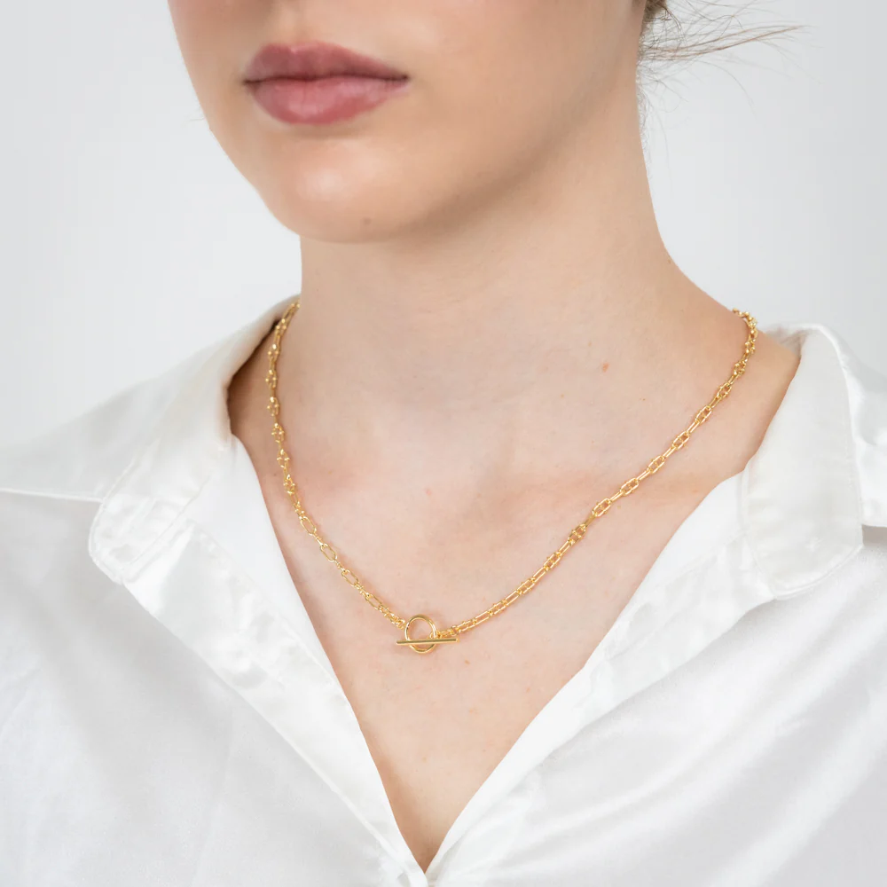 Sterling Silver Gold Plated Fancy Link T Bar Clasp 45cm Chain - Image 3