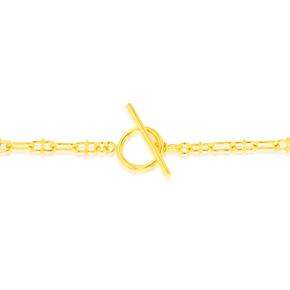 Sterling Silver Gold Plated Fancy Links T Bar Clasp 19cm Bracelet - Image 3