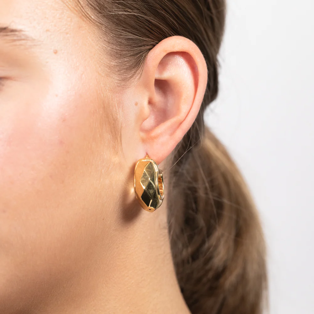 Sterling Silver Gold Plated Fancy Patterned Hoop Earrings - Image 2