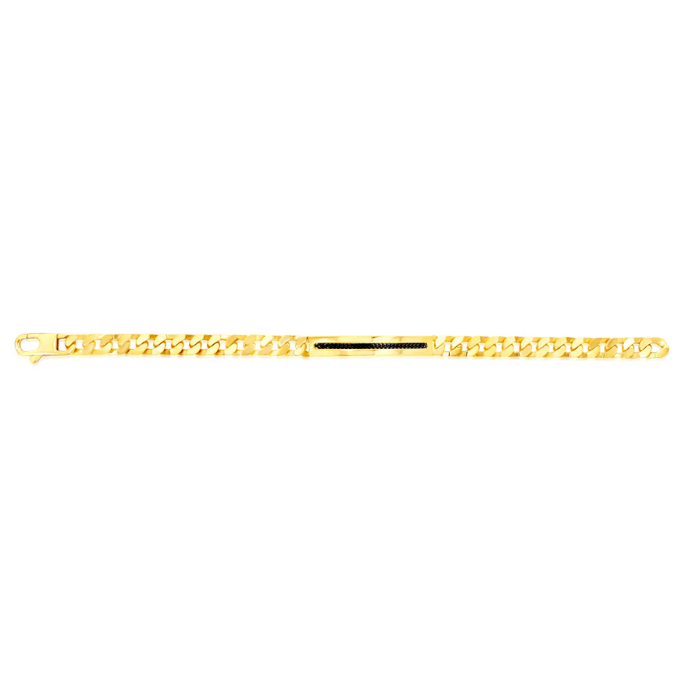 Sterling Silver Gold Plated Flat Curb Black Patterned ID Plate 20cm Bracelet - Image 2