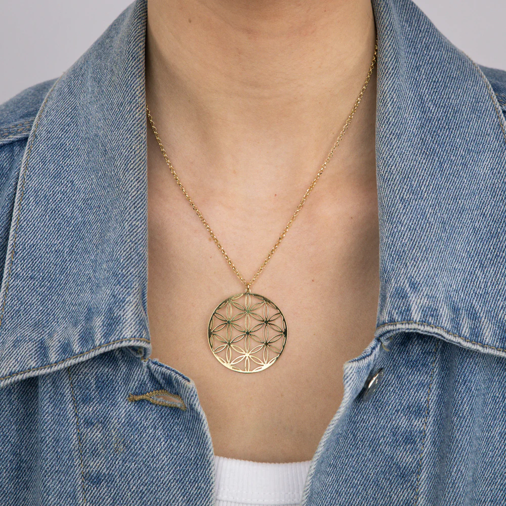 Sterling Silver Gold Plated Flower Of Life Pendant On 45+3cm Chain - Image 2