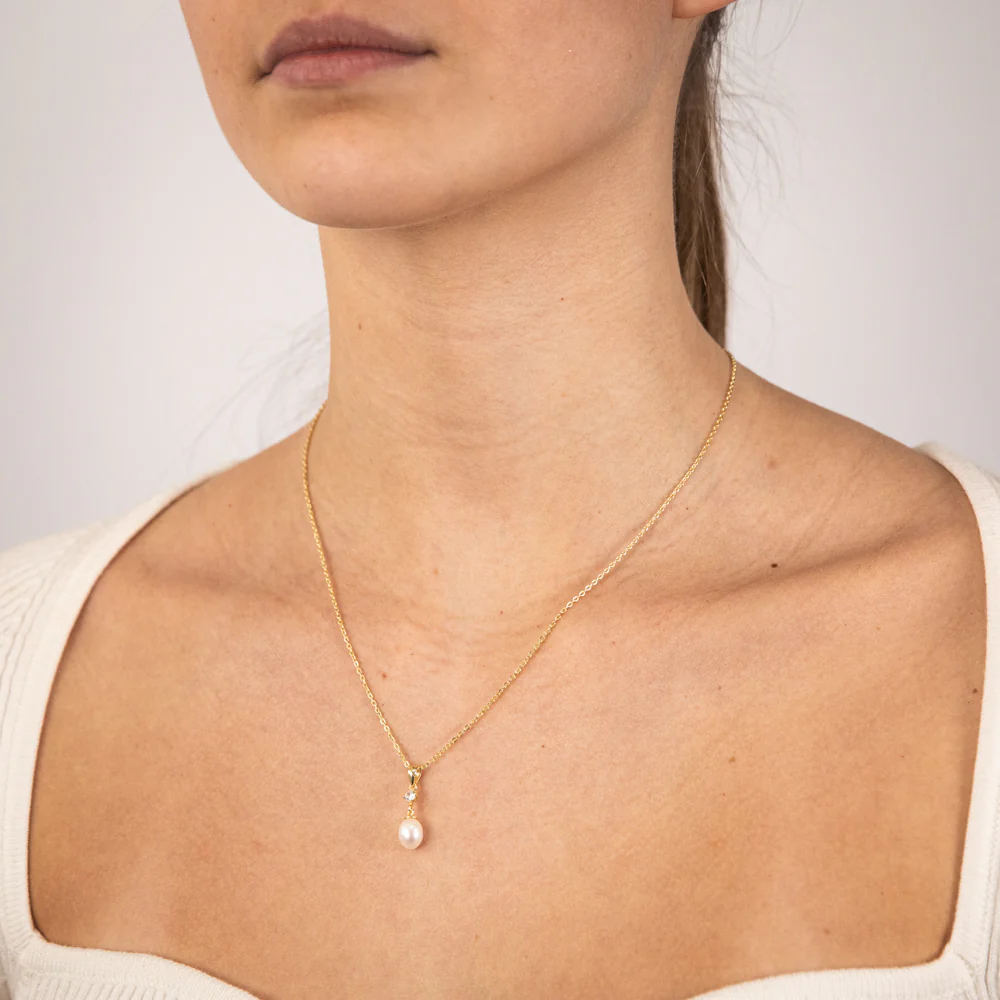 Sterling Silver Gold Plated Fresh Water Pearl Pendant On Chain - Image 2