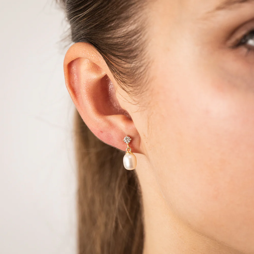Sterling Silver Gold Plated Fresh Water Pearl Stud Earrings - Image 2