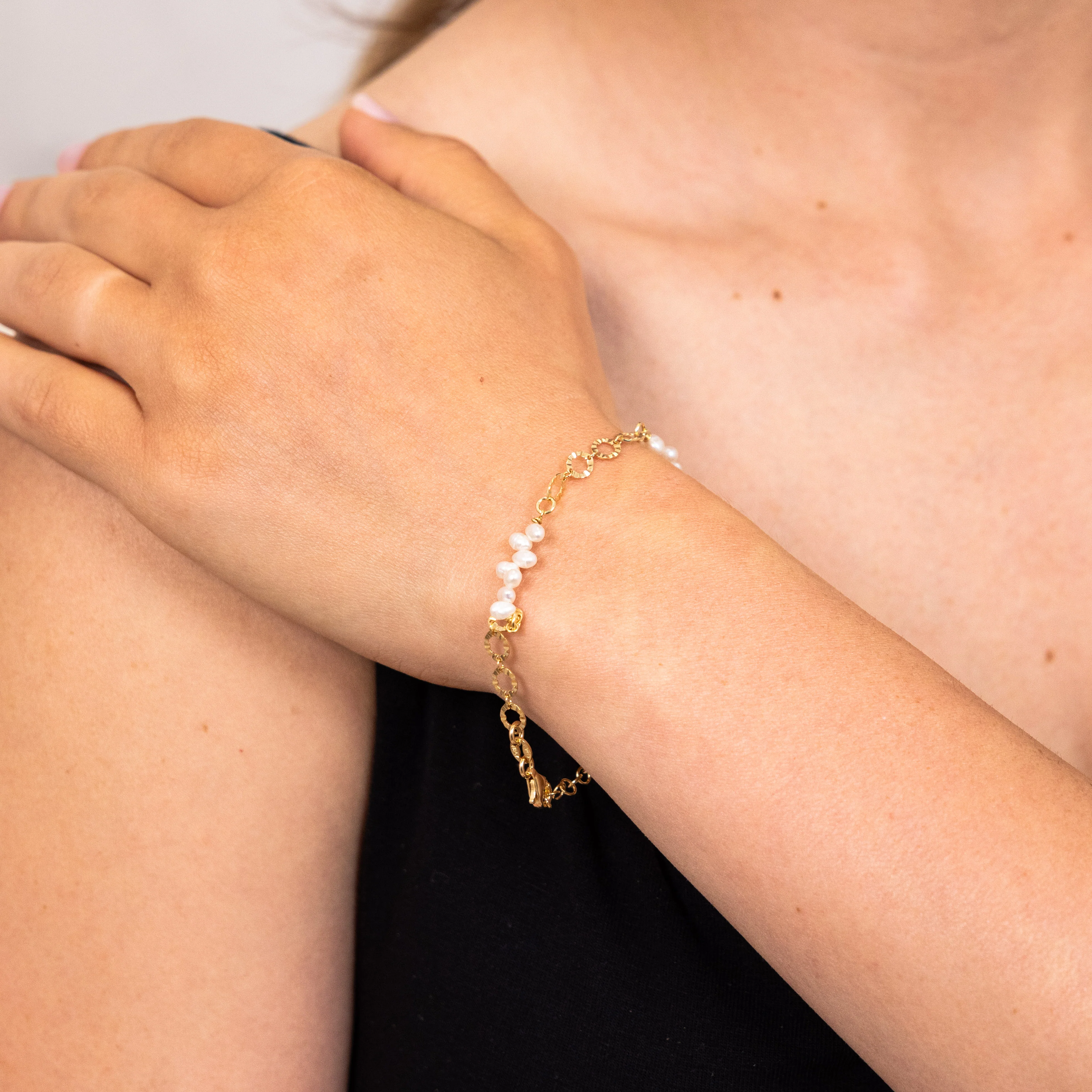 Sterling Silver Gold Plated Fresh Water Pearls And Fancy Links 16+3cm Bracelet - Image 4