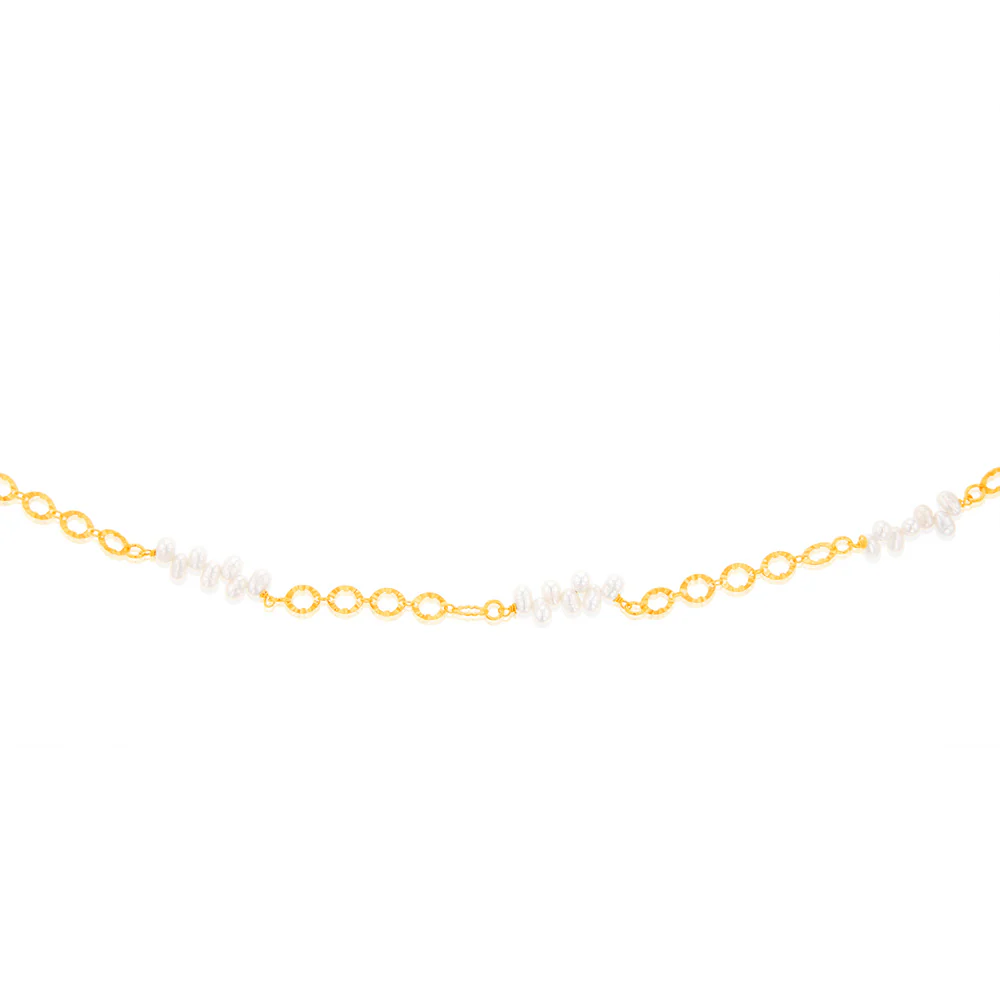 Sterling Silver Gold Plated Fresh Water Pearls And Fancy Links 42+3cm Chain - Image 2
