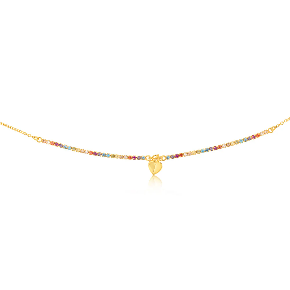 Sterling Silver Gold Plated Heart And Multicolour Beads 45cm Chain - Image 2