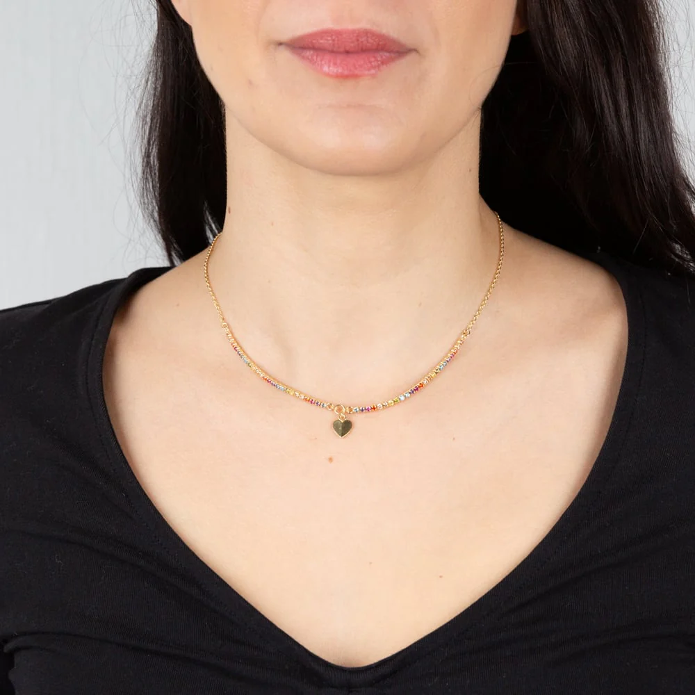 Sterling Silver Gold Plated Heart And Multicolour Beads 45cm Chain - Image 3
