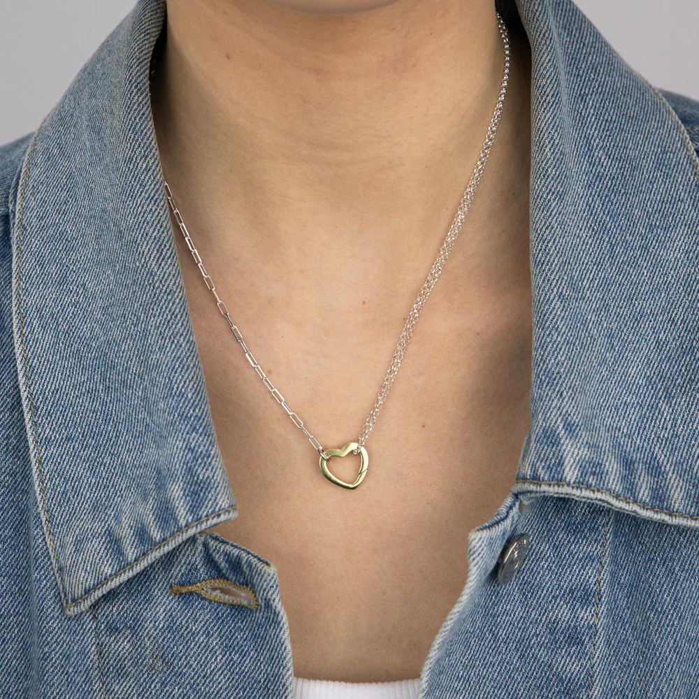 Sterling Silver Gold Plated Heart Pendant On Fancy 45cm Silver Chain - Image 2