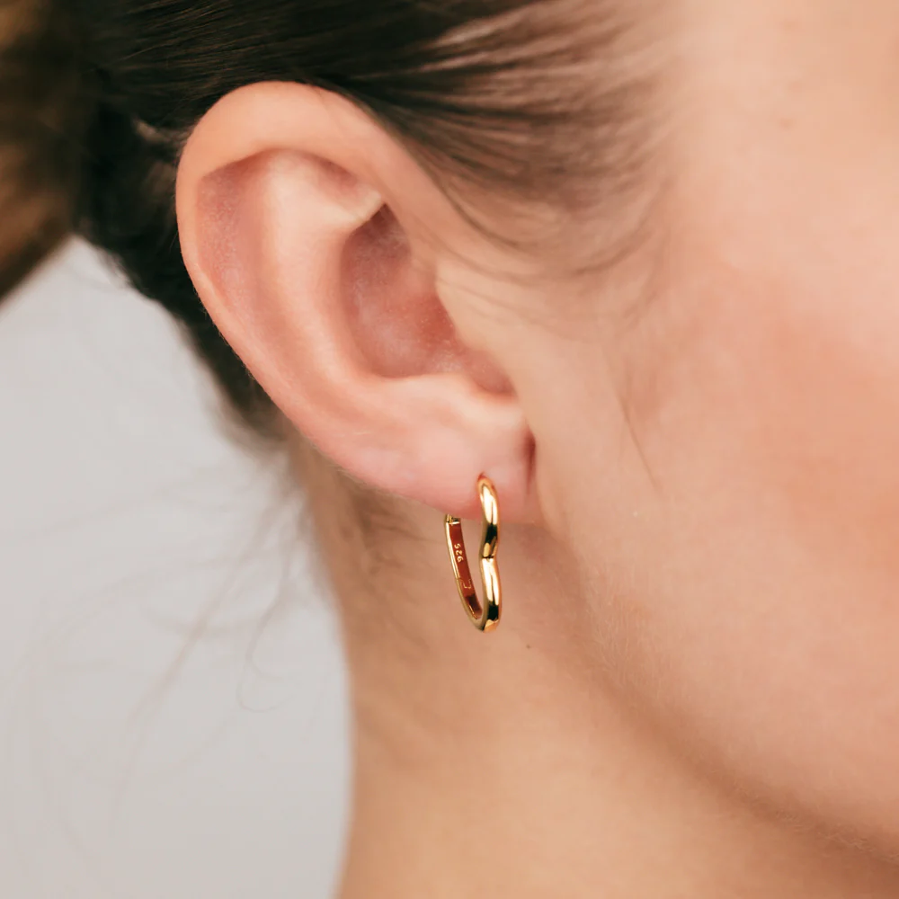 Sterling Silver Gold Plated Heart Shaped Sleeper Hoop Earrings - Image 2