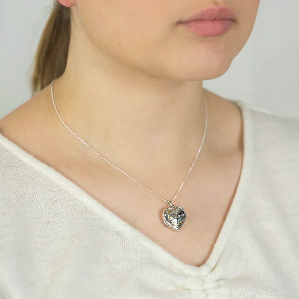 Sterling Silver Gold Plated Hearts Mum Locket - Image 3