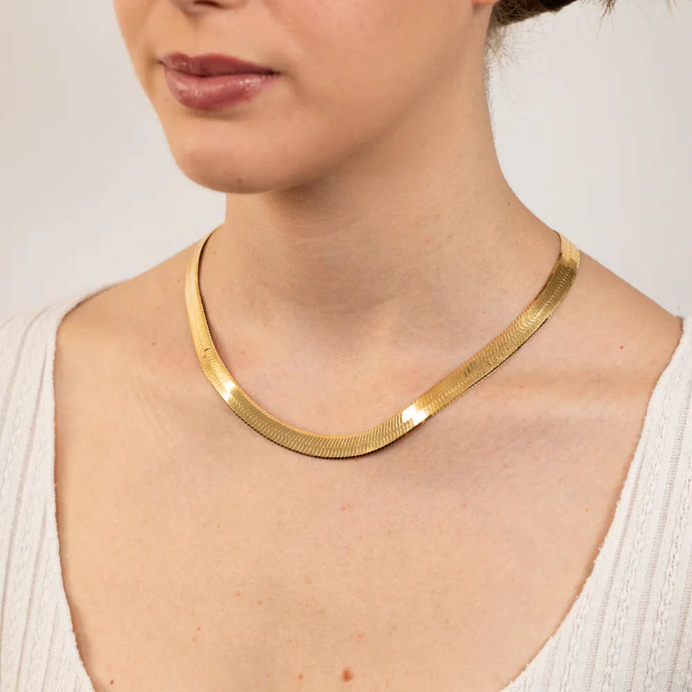 Sterling Silver Gold Plated Herringbone 45cm Chain - Image 2