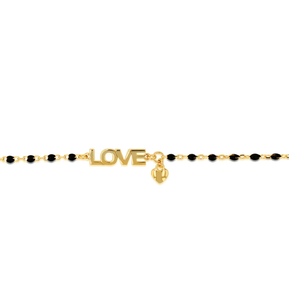 Sterling Silver Gold Plated Love Heart Black Enamel Bead 17+2cm Bracelet - Image 3