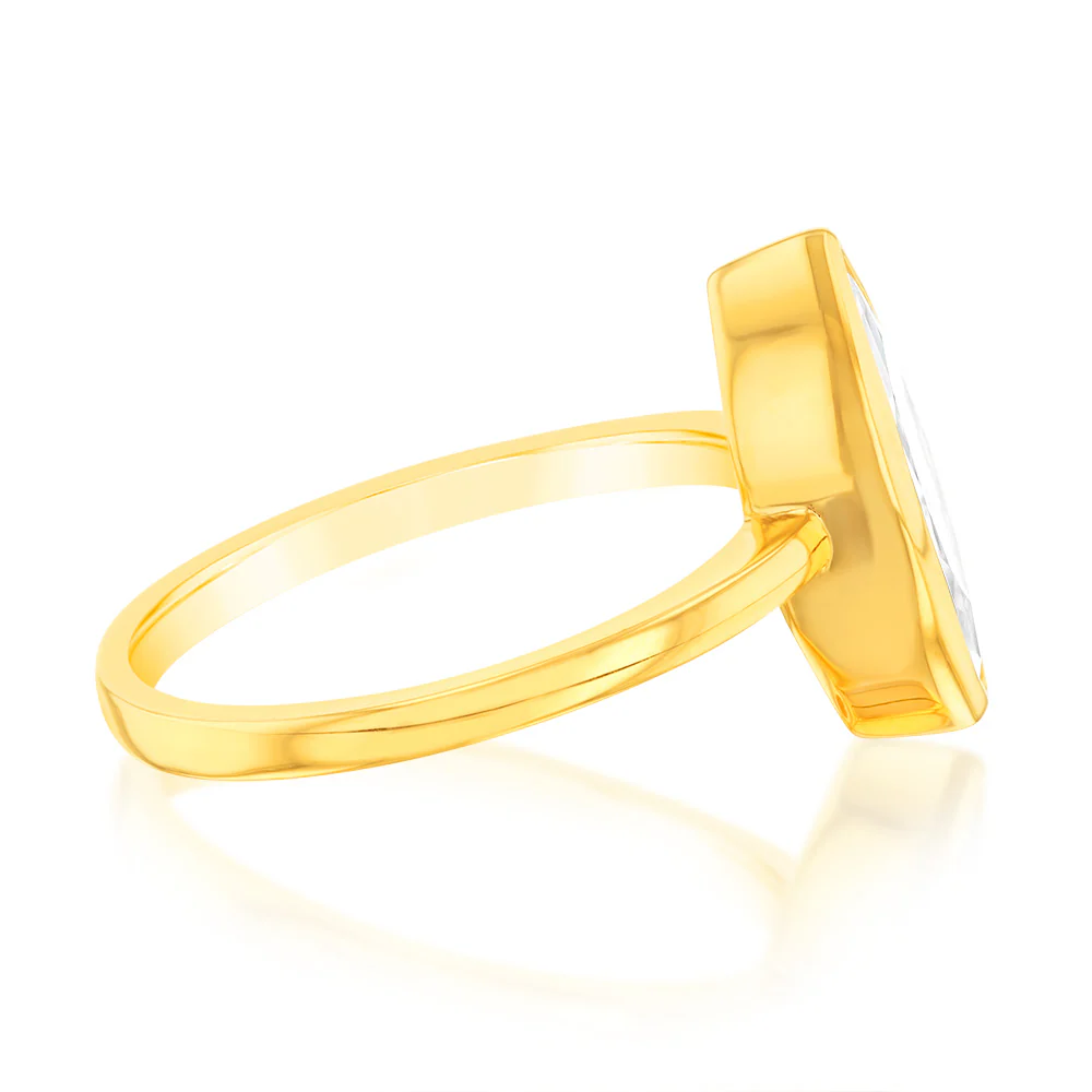 Sterling Silver Gold Plated Marquise Shaped White Zirconia Ring - Image 2