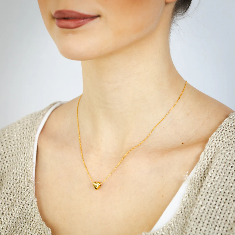 Sterling Silver Gold Plated Mini Puffed Heart Pendant On Chain - Image 2