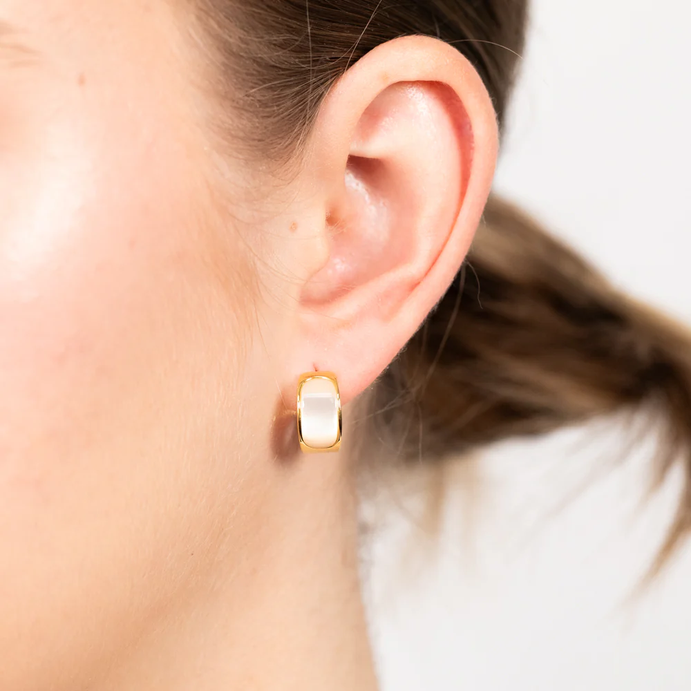 Sterling Silver Gold Plated Mother Of Pearl Huggies Hoop Earrings - Image 2