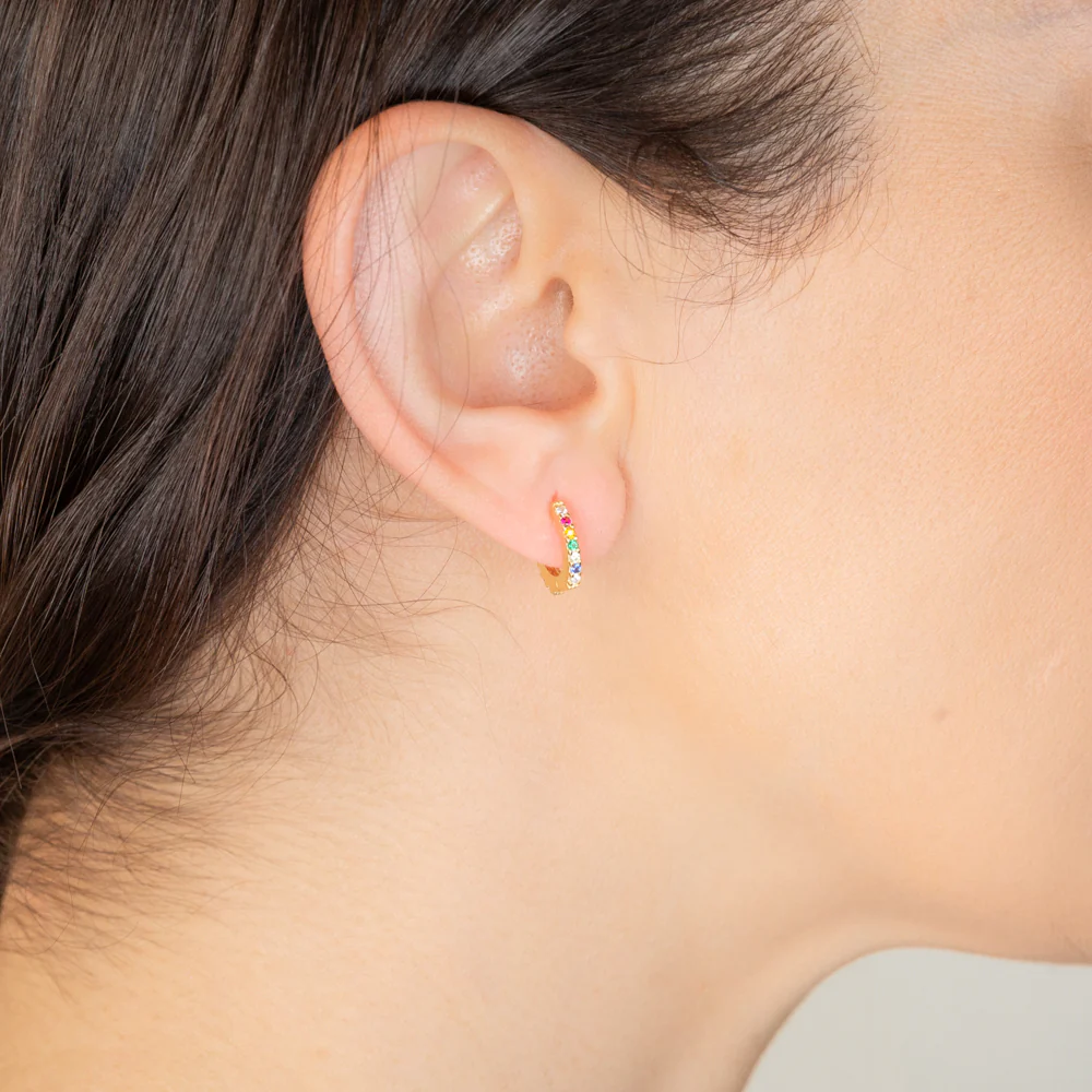Sterling Silver Gold Plated Multicolour Hoop Earrings - Image 2