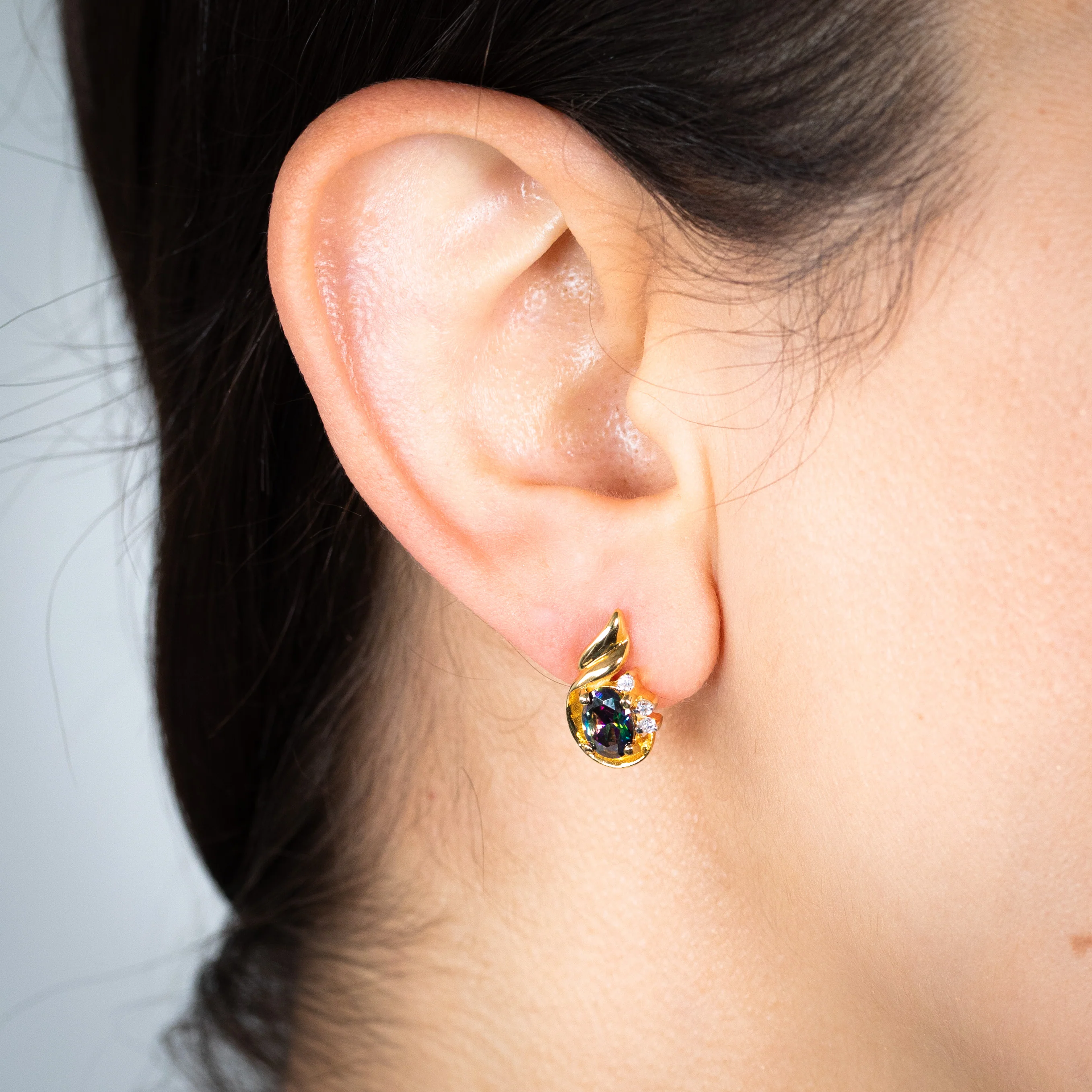 Sterling Silver Gold Plated Mystic Topaz & Zirconia Wing Shaped Stud Earrings - Image 2