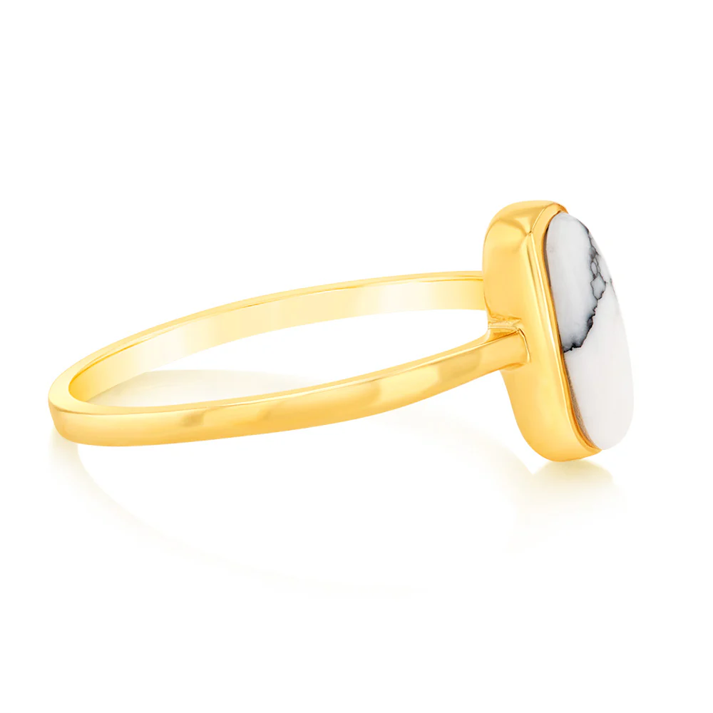 Sterling Silver Gold Plated Natural Howlite Ring - Image 2