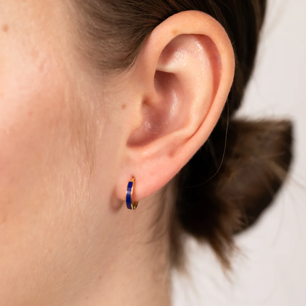 Sterling Silver Gold Plated Natural Lapiz Sleeper Earrings - Image 2