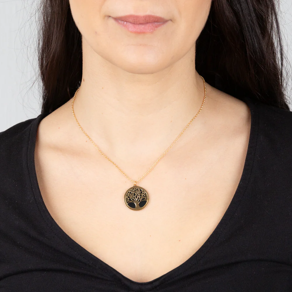 Sterling Silver Gold Plated Onix Tree Of Life Pendant on 45cm Chain - Image 2
