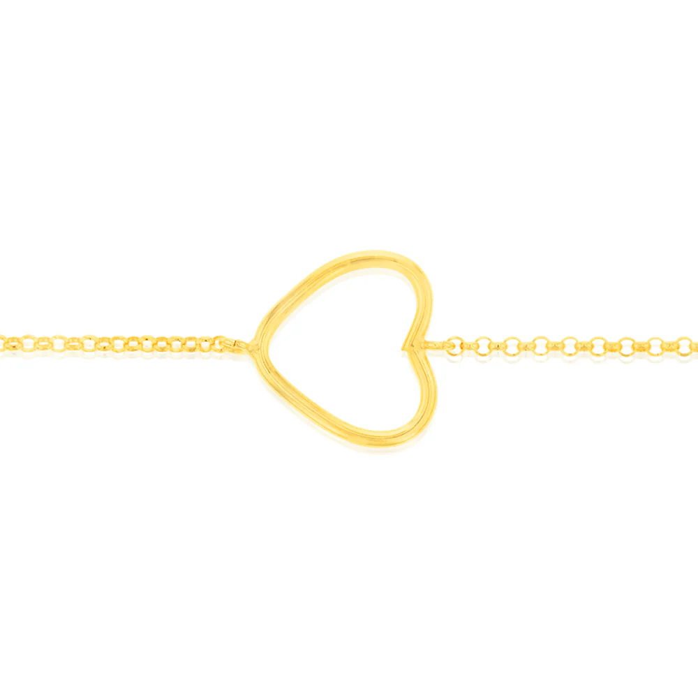 Sterling Silver Gold Plated Open Heart 19cm Bracelet - Image 2
