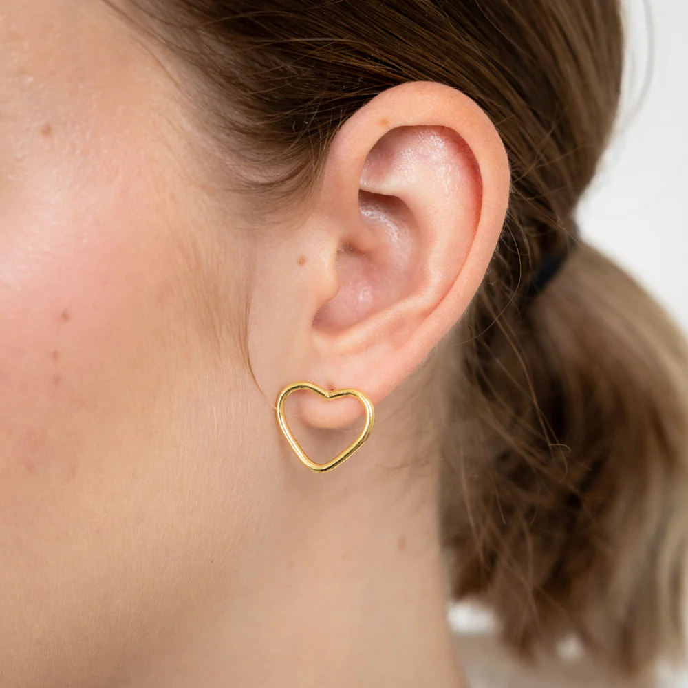 Sterling Silver Gold Plated Open Heart Stud Earrings - Image 2