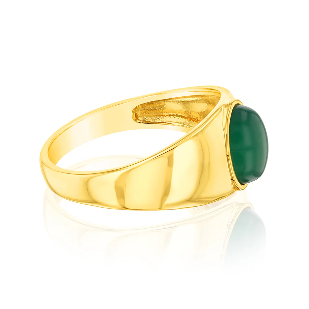 Sterling Silver Gold Plated Oval Created Green Agate Ring - Image 2