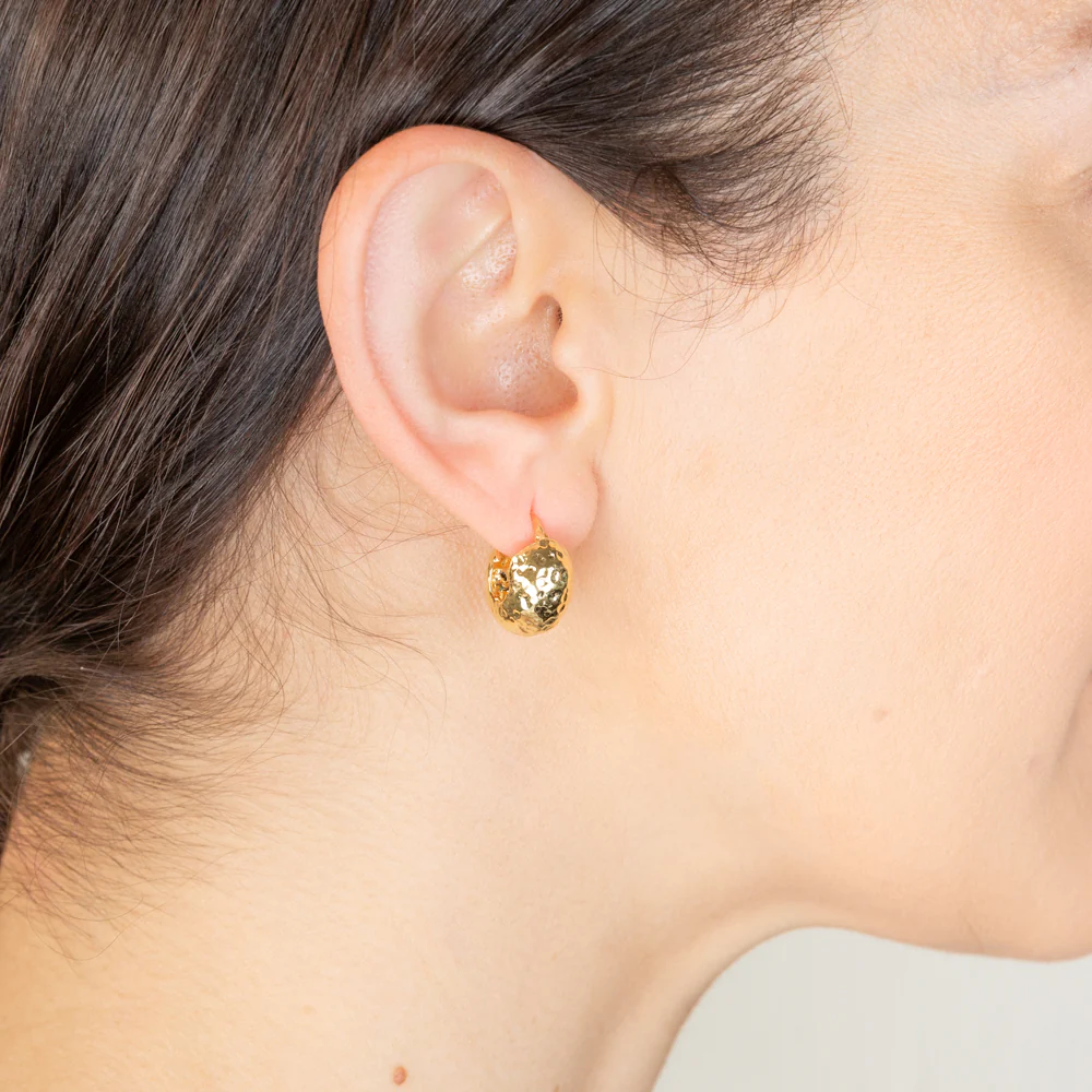 Sterling Silver Gold Plated Patterned Fancy Hoop Earrings - Image 2