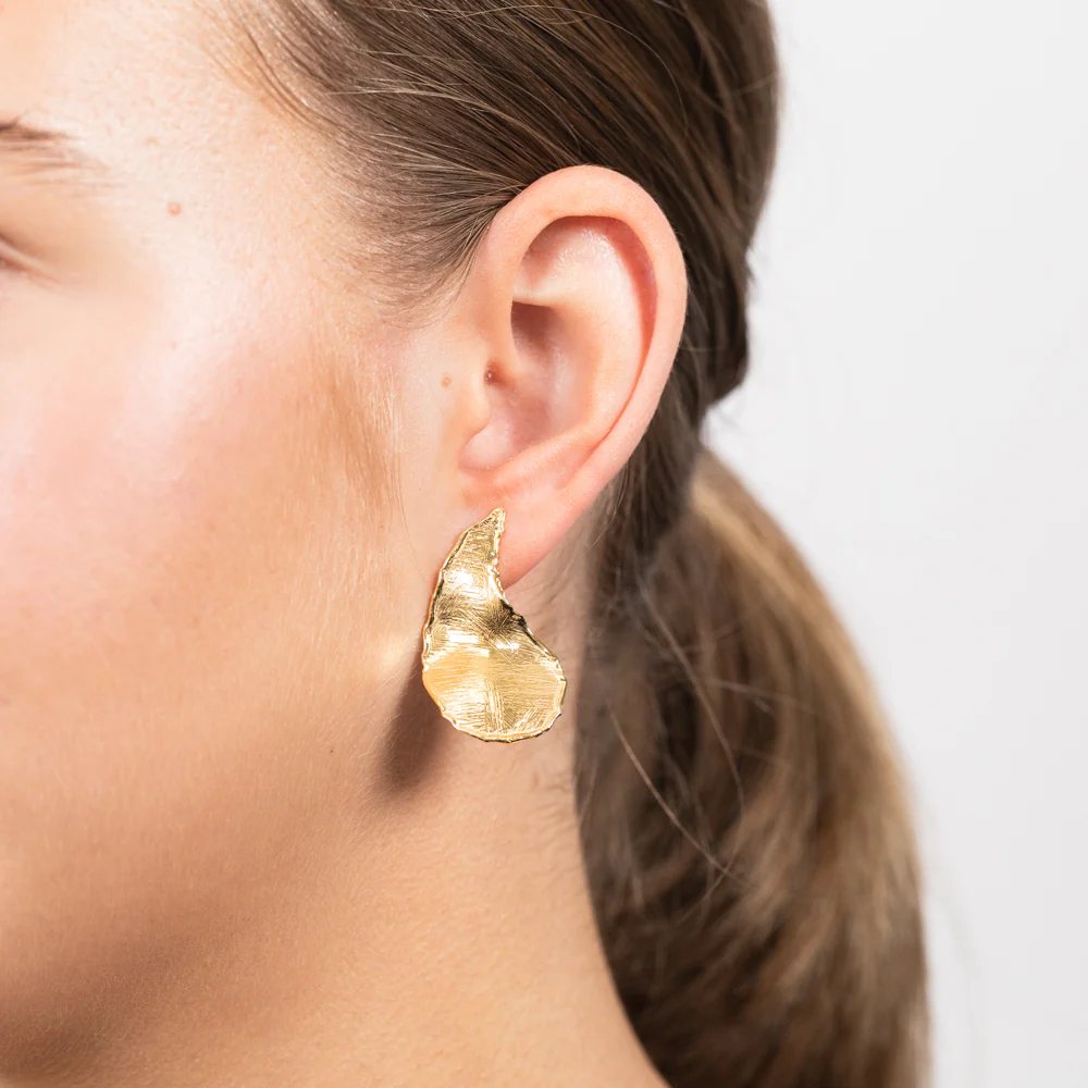 Sterling Silver Gold Plated Patterned Round Disc Hook Earrings - Image 2