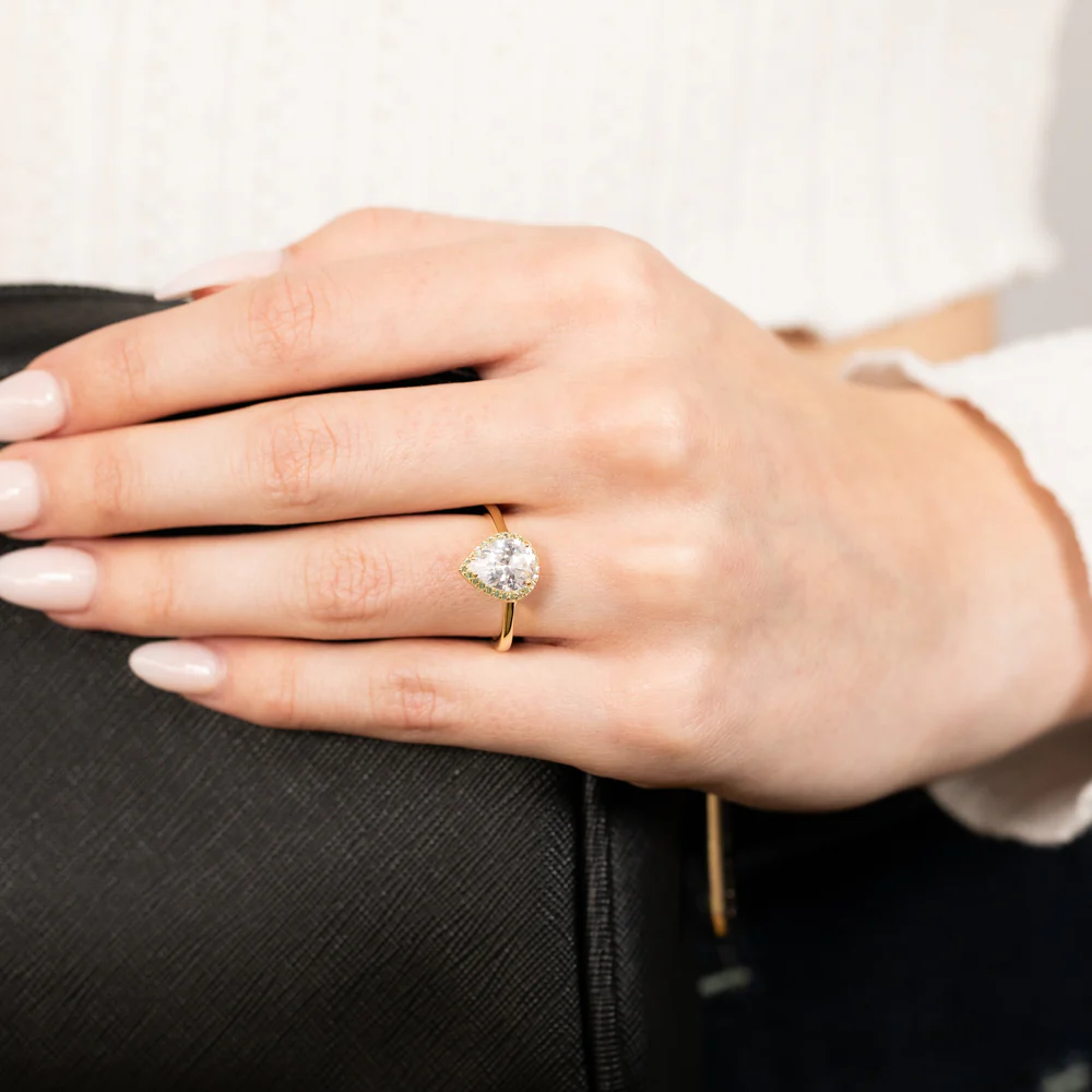 Sterling Silver Gold Plated Pear Shaped Green And White Zirconia Ring - Image 3