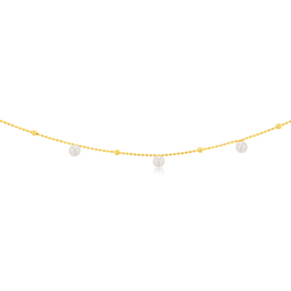 Sterling Silver Gold Plated Pearls on 60cm Chain - Image 2